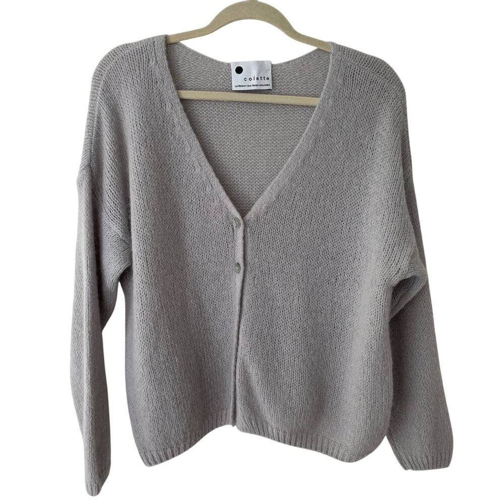 Colette Cardigan‎ Sweater Gray Mohair Alpaca Blend Made in Italy Womens M